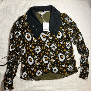 Walter Baker WOMEN Black multicolor floral Blouse sailor Collar, long sleeve XS